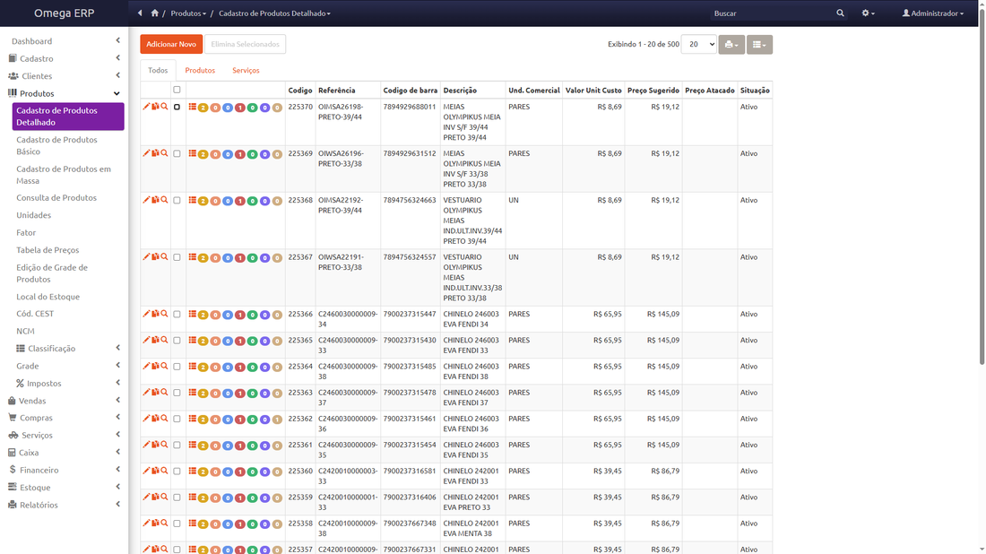 Dashboard de vendas do Omega ERP